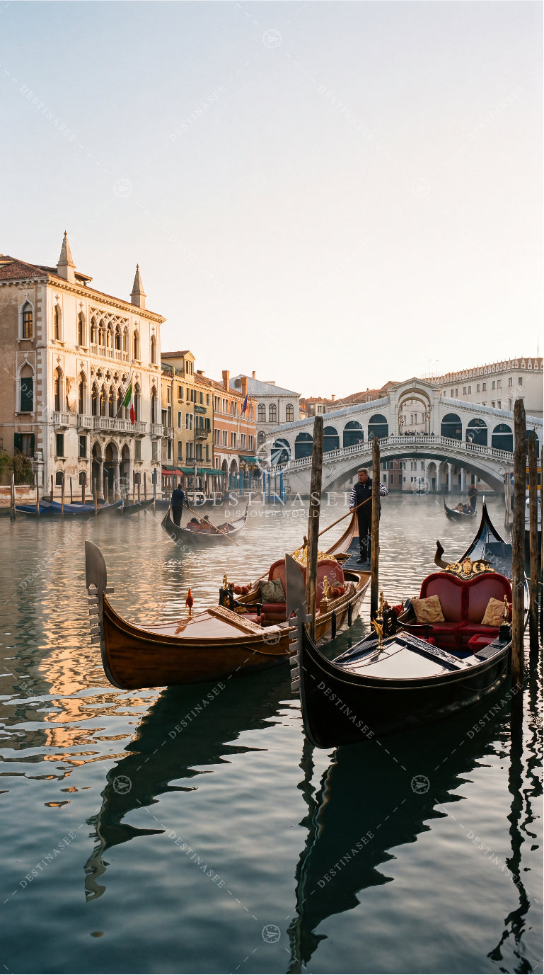 Venice Grand Canal mobile wallpaper with gondolas and arched bridge on calm water