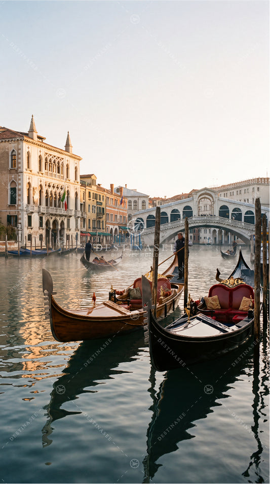 Venice Grand Canal mobile wallpaper with gondolas and arched bridge on calm water